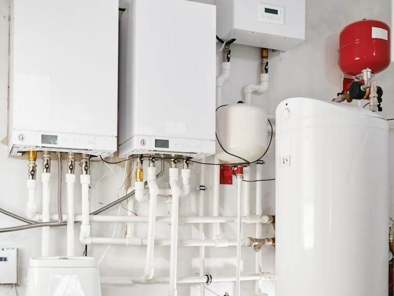 An image of a gas boiler being serviced